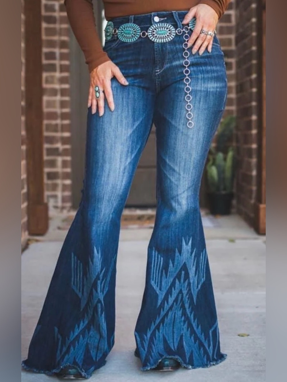Ariat Jeans High Rise Chiamyo Print Extreme Flare Blue Western Cowgirl Size 31